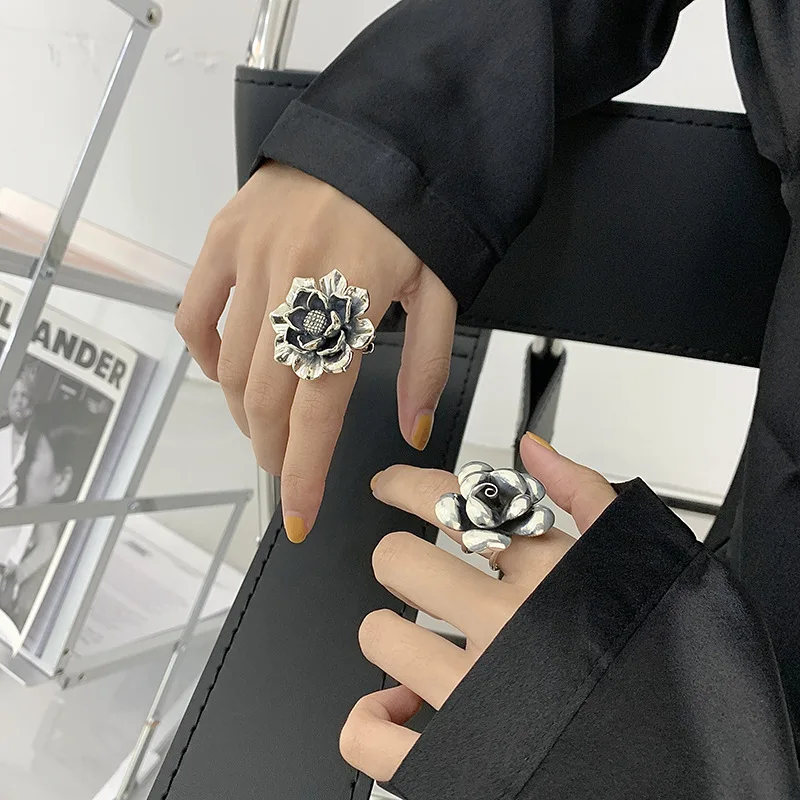 VENTFILLE 925 Sterling Silber Metall Blumenmuschel Geometrische Ringe für Frauen Französische Retro Romantische Offene Thai Silber Ringe – Detail 18