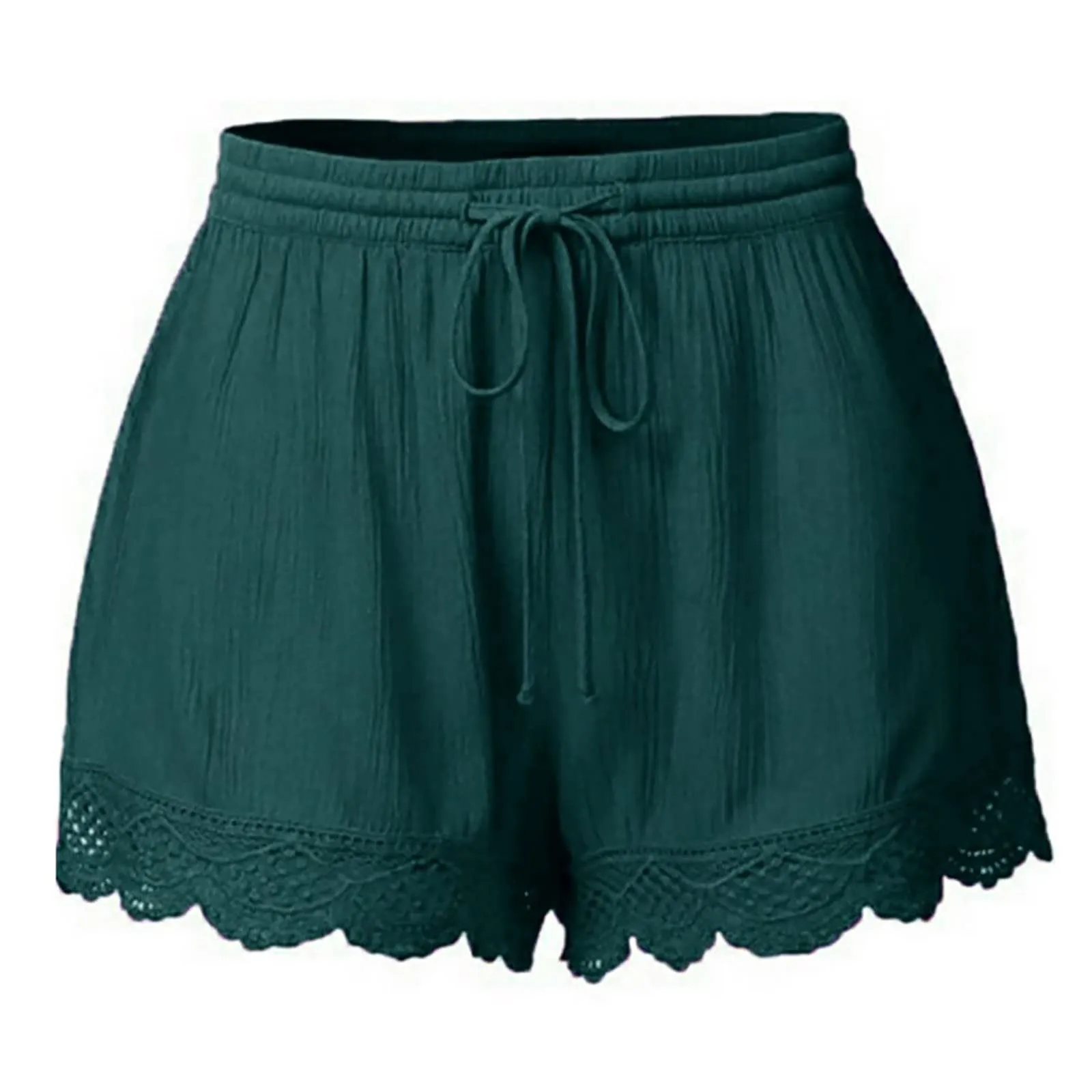 Ladies’ Casual And Versatile Solid Color Patchwork Lace Drawstring Shorts Basics Comfortable High Quality Plus Size Summer Pants