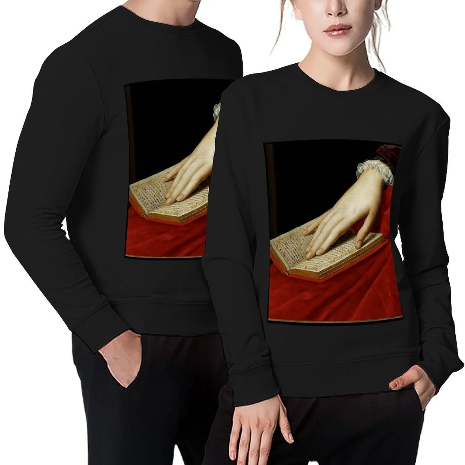 

Renaissance old master cropped image, hand on book Pullover men clothes aesthetic clothing autumn blouse hooded sweatshirts