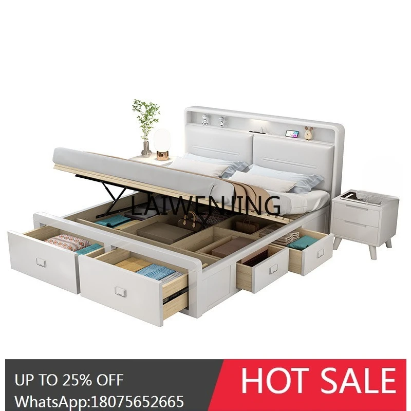 solid wood master bedroom double bed air pressure storage high box drawer storage bed