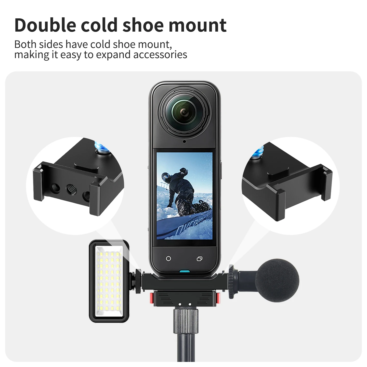 Doppelte Kaltplattenhalterung mit Magnethalterung für Insta360 X6 X3 X4 X5 Panorama-Zubehör Schnellverschluss 1/4 Zoll Schraube Aluminium-Kamera-L-Halterung – Detail 15