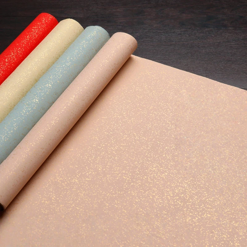 Half Raw Rice Paper Wax Dye Gold Speckled Xuan Paper Antique Texture Traditional Chinese Brush Calligraphy Art Practice Paper
