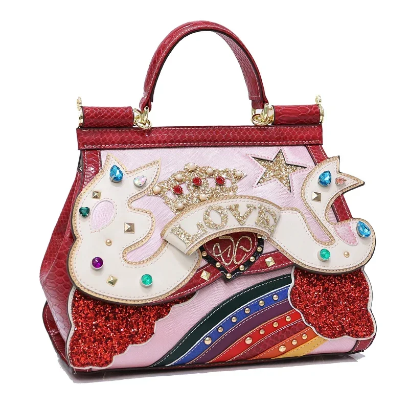 

Women Bags Leather Luxury Designer Bag Purse Handbag Shoulder Bags Cross Body Bag Braccialini 3D Decoration Clouds Rainbow