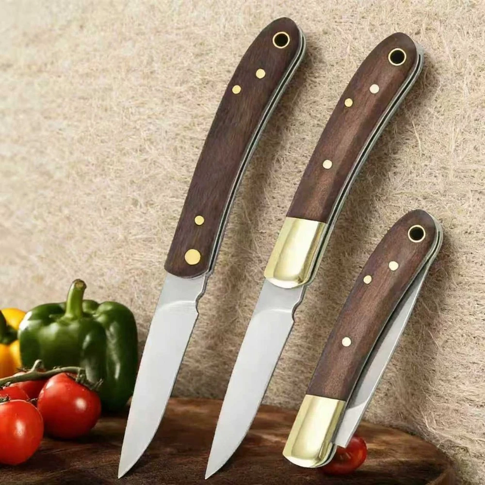 Cuchillo plegable de acero inoxidable para acampada con madera maciza - imagen 4