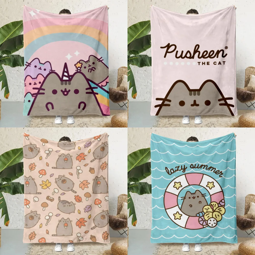 Hot Cute Funny P-Pusheens Cat Printed Blanket Picnic Blankets Warm Blanket Soft and Comfortable Blanket Home Travel Birthday