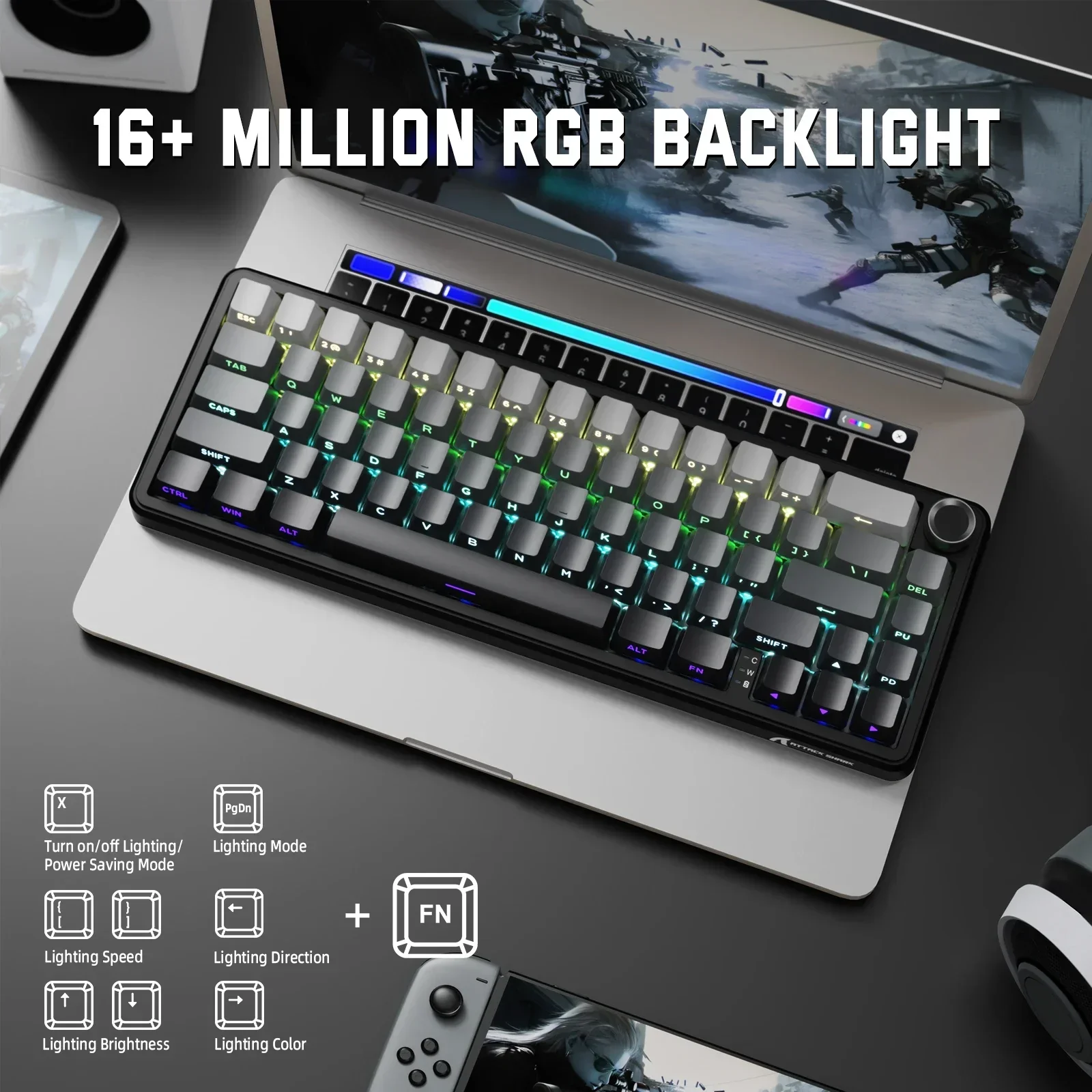 

Attack Shark X66 Wireless Mechanical Keyboard 60% Layout Full Key Conflict-free Macro Defined Wired Hot-swappable Keyboard