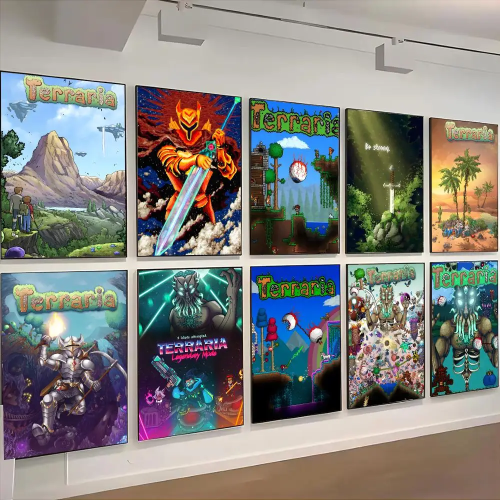 Terraria Game Pixel Fantasy Adventure Poster Self-adhesive Advanced Aesthetic Printing Paper Wall Art for Living Room Home Decor