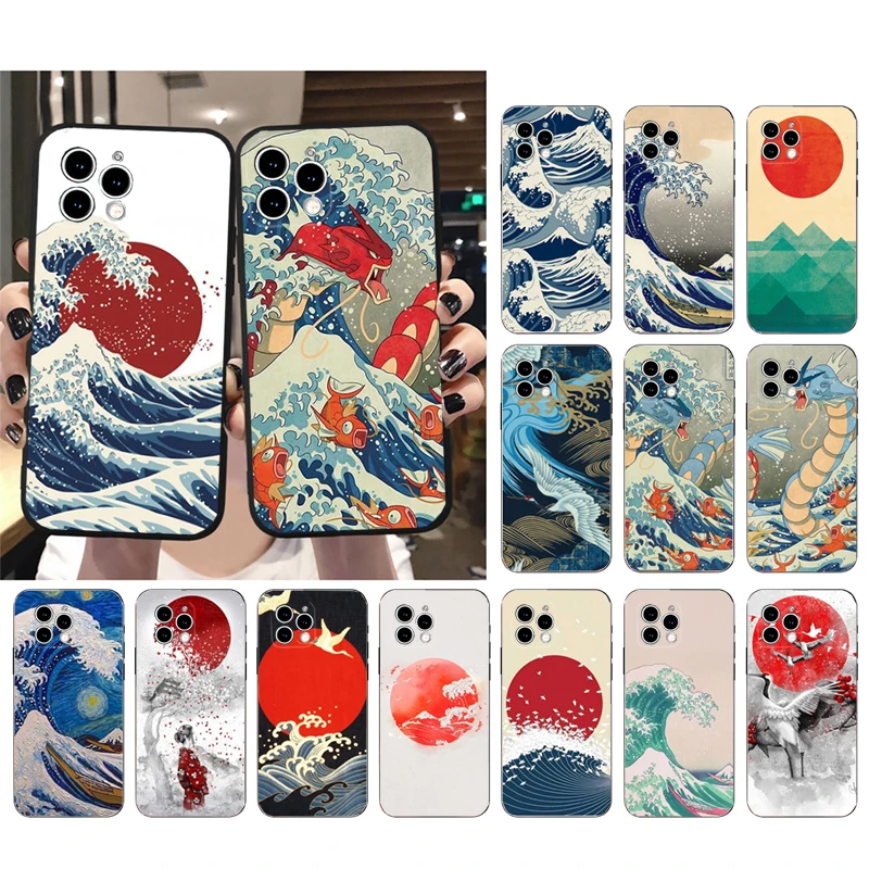 

Phone Case For iphone 17 Pro Max 17 Pro Air 16 15 14 13 Pro Max 15 16 Pro 15Plus Wave Art Japanese Green Illust