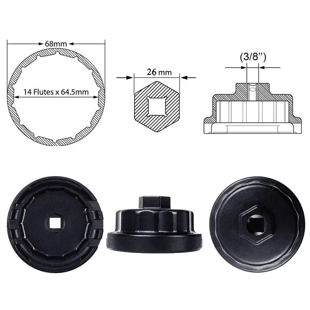 Oil Filter Cap Removal Wrench 64mm 14 Flute for Toyota Lexus Scion 2.5L-5.7L Engines w/ Cartridge Style Housing