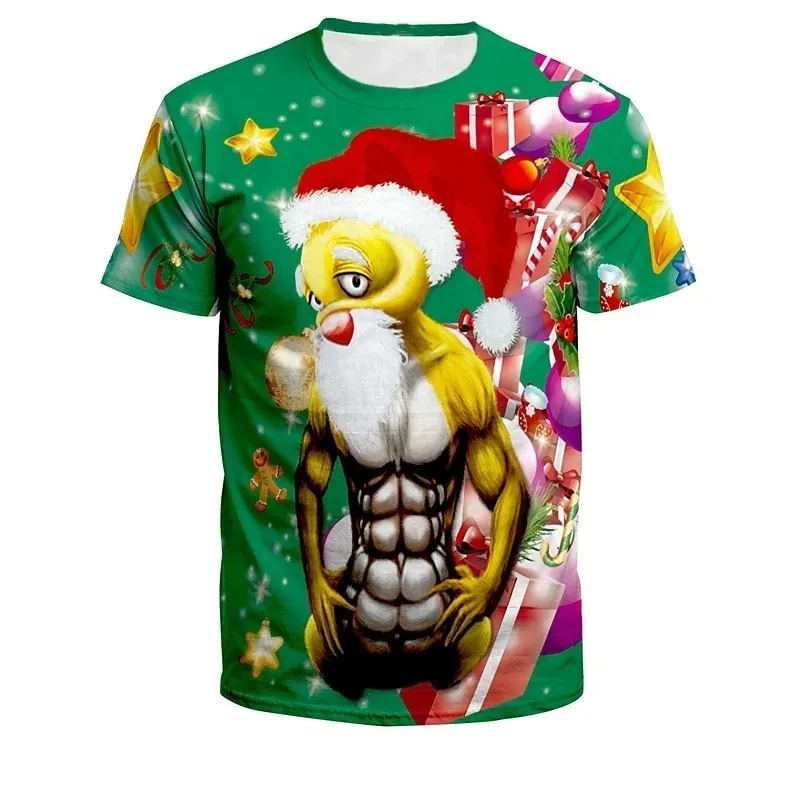 Summer Fashion Christmas Picture T Shirts For Men Casual 3D Print Tees Hip Hop Personality Round Neck Short Sleeve Tops