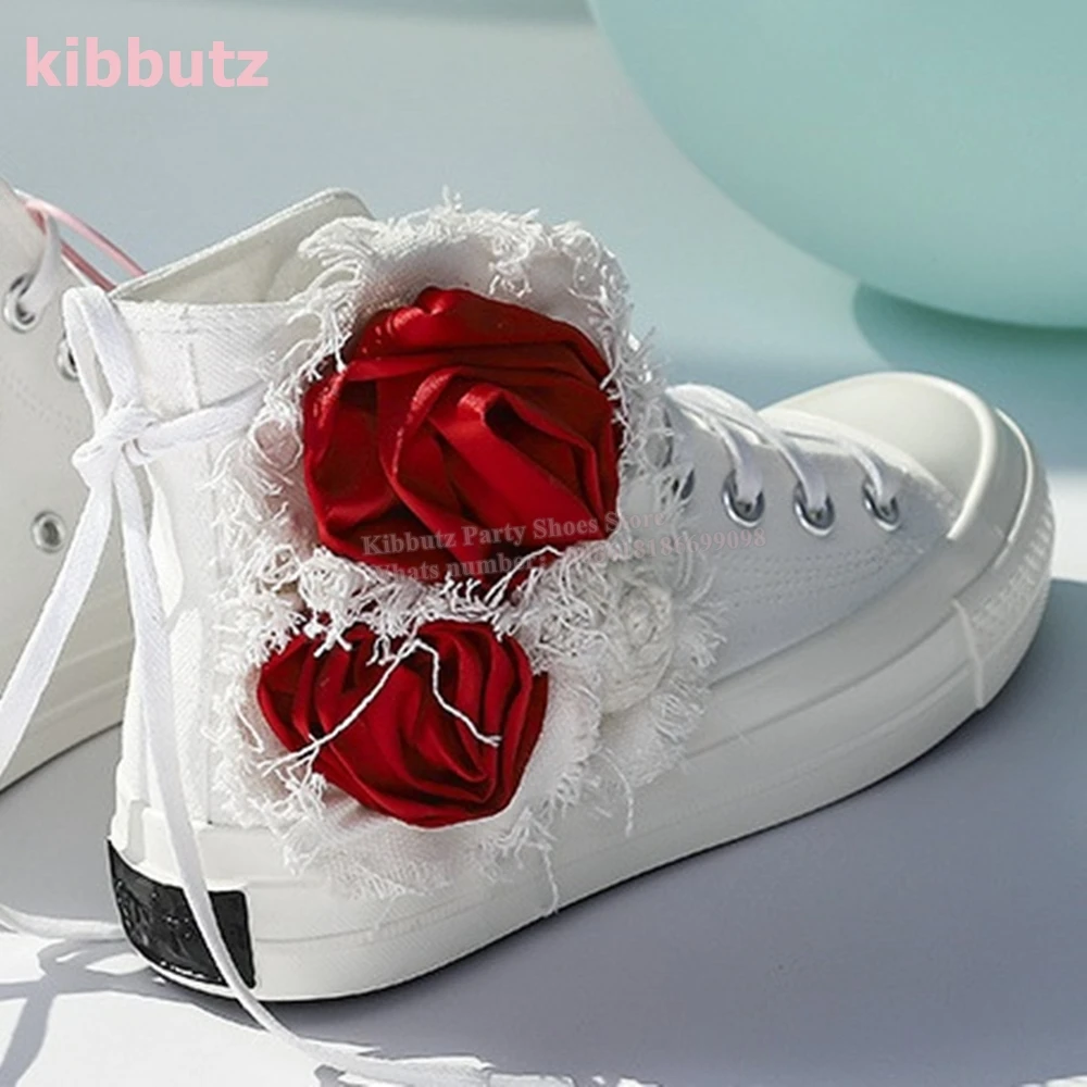 

Flower Women Canvas Sneaker Thick Sole Mixed Color Round Toe Lace-Up Novelty Luxury Comfortable Outdoor Sports Elegant Shoes New