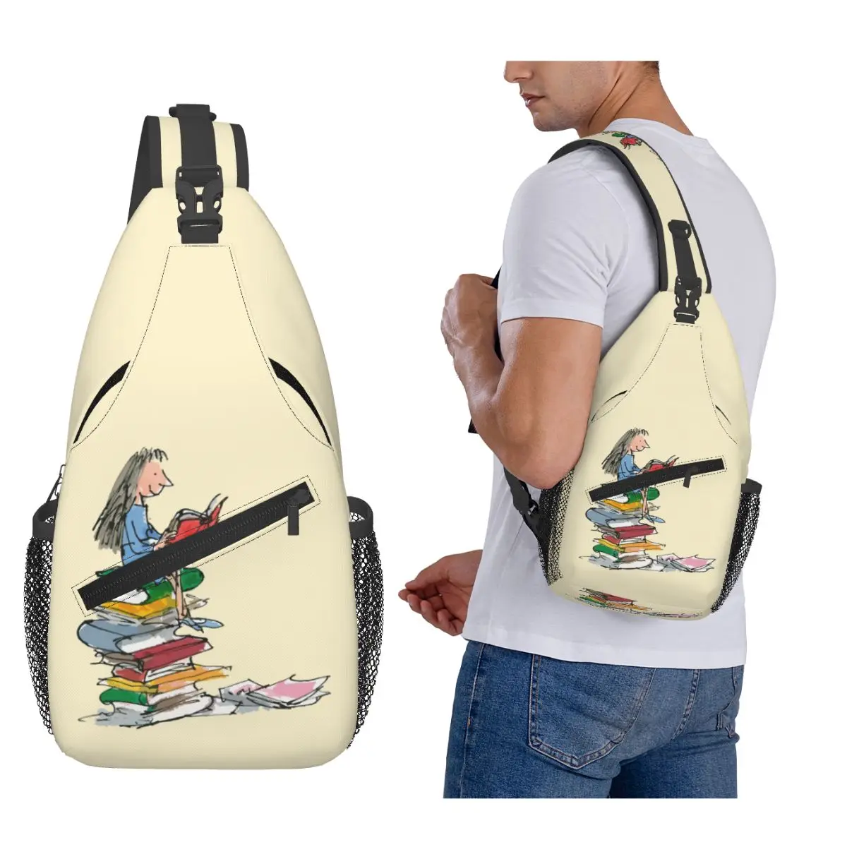 

Matilda Reading Chest Bag Men Sling Crossbody Backpack Chest Bag Traveling Hiking Daypack Shoulder Bag