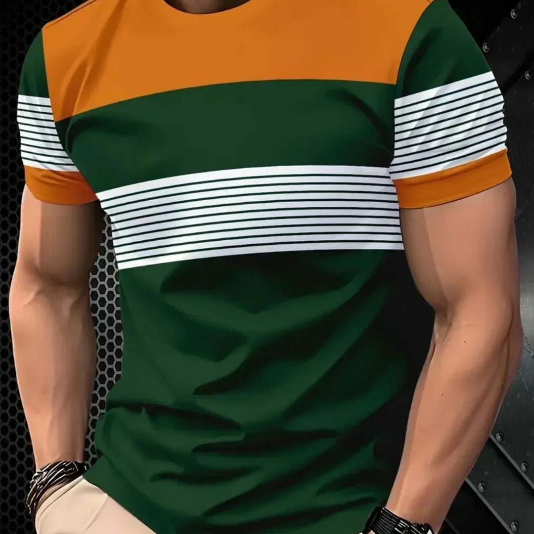 Oversized t-shirt Men's T Shirt Summer Fashion Casual Round Neck Short Sleeve Top Striped Printed Men's Clothing T-shirt