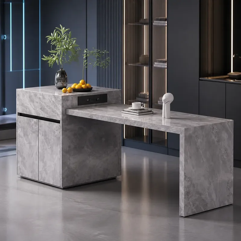 Minimalist Rock Slab Island Dining Table Integrated Open Kitchen Guide Table Multi Function Bar Optional Function