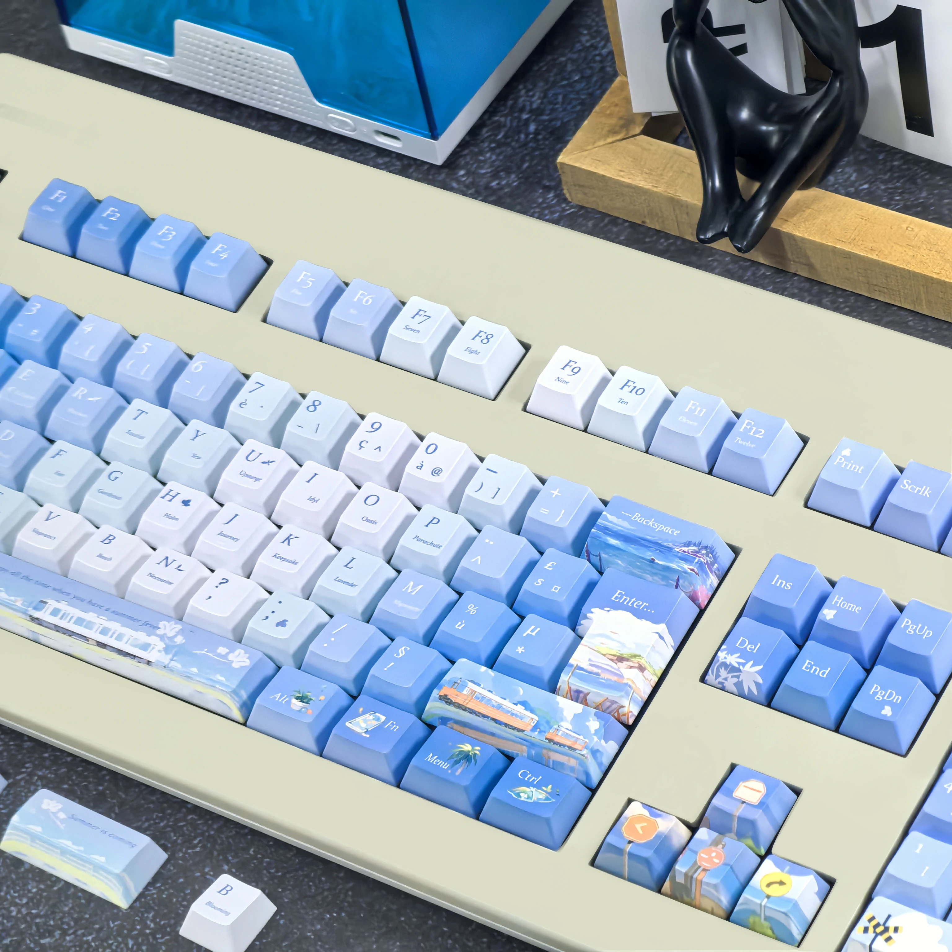 Teclas francesas Iso Azerty, cereza azul Pbt 2,25/2,75U, barra espacial, diseño Alice, teclas que persian el tema fresco del verano