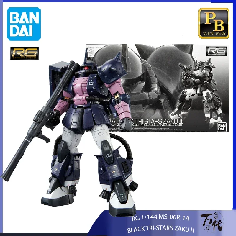 

Bandai Original GUNDAM Anime Model RG 1/144 MS-06R-1A BLACK TRI-STARS ZAKUⅡ Action Figure Assembly Model PB Toys Holiday Gift