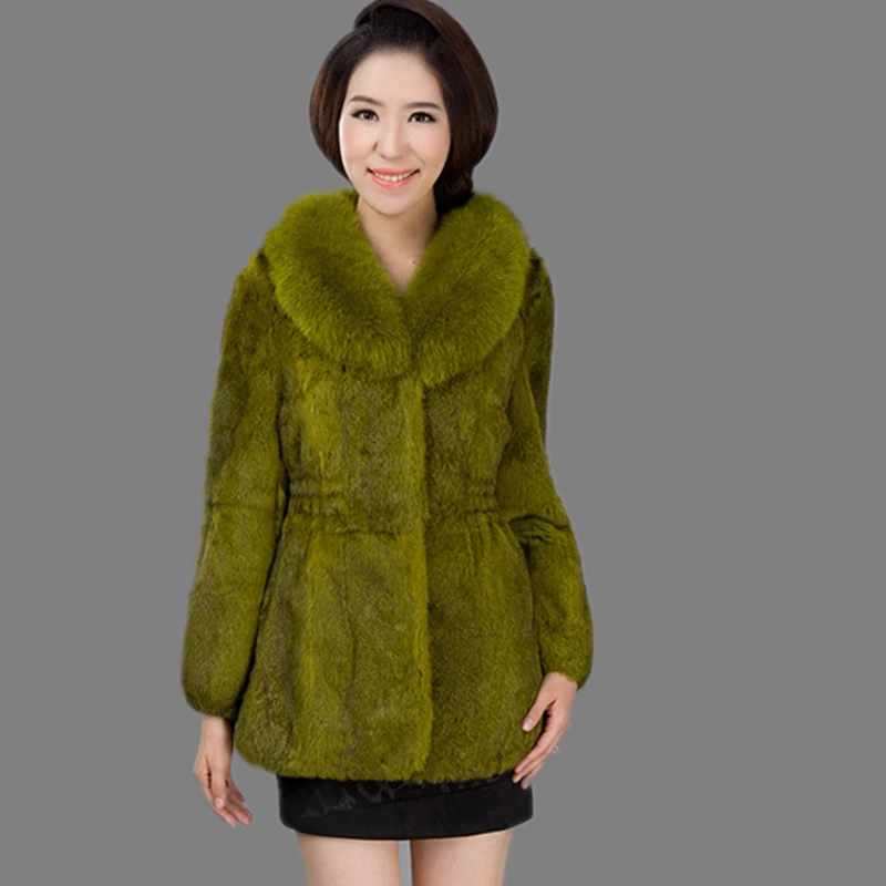 

Special Clearance Fur Coat Female Lazy Rex Rabbit Fur Mid-Length Large Size Mother Wear Middle-aged and Aged Fox Fur Col