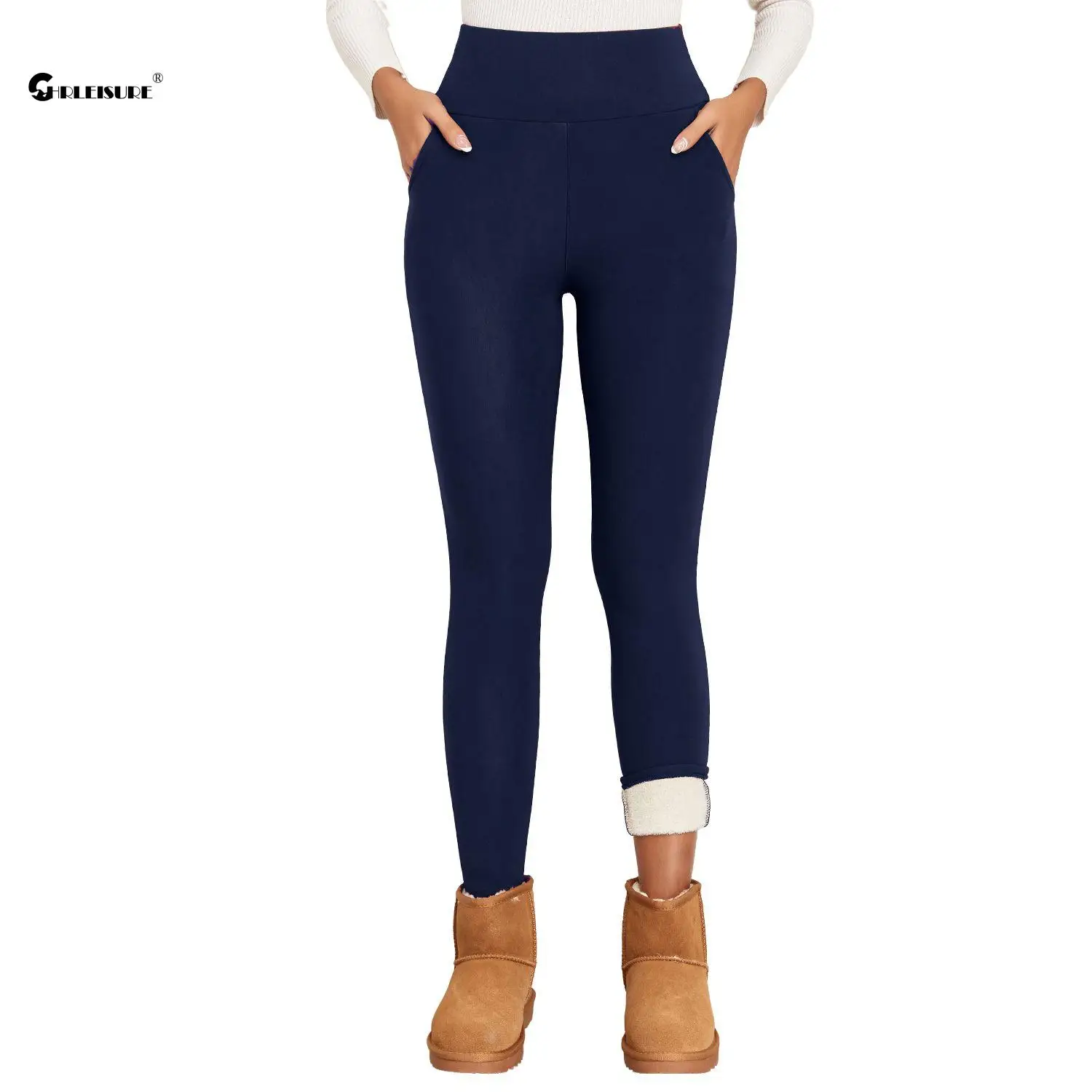 CHRLEISURE pantaloni da Yoga in velluto di agnello con tasche Leggings da Fitness addensati collant sportivi caldi invernali Leggings termici solidi