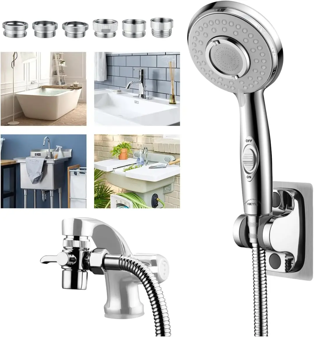 

Shower Head Hose Attachment for Faucet - ON/OFF Sprayer for Dog Wash, Baby Bath, Hair Rinse - Tap Extender for Bathroom Kitchen