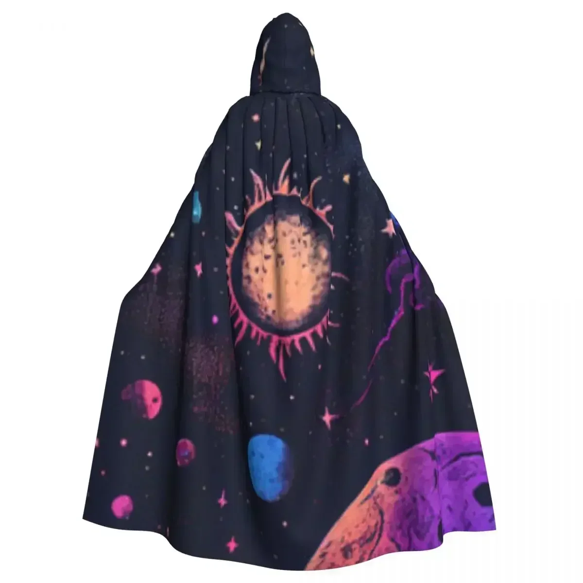 Adult Halloween Colorful Planets Galaxy And Universe Cloak Cape Hooded Medieval Costume Full Length Dress Coat