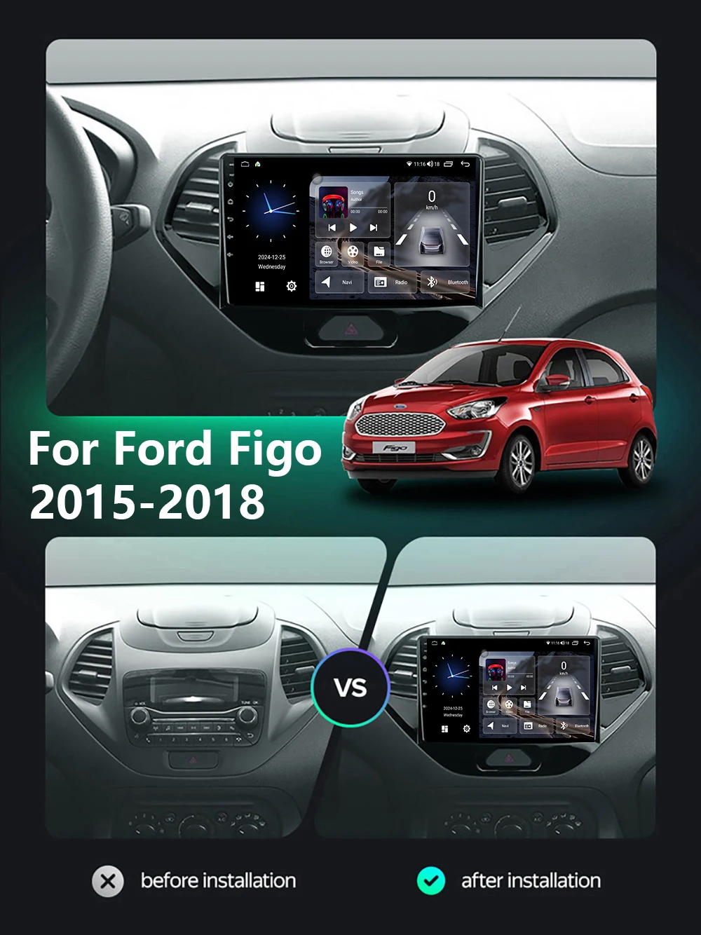 

Автомобильный радиоприемник Android15 Auto для Ford Figo 2015 2016 2017 2018, мультимедийный плеер, стереонавигация, GPS 5G, беспроводной Carplay, головное устройство
