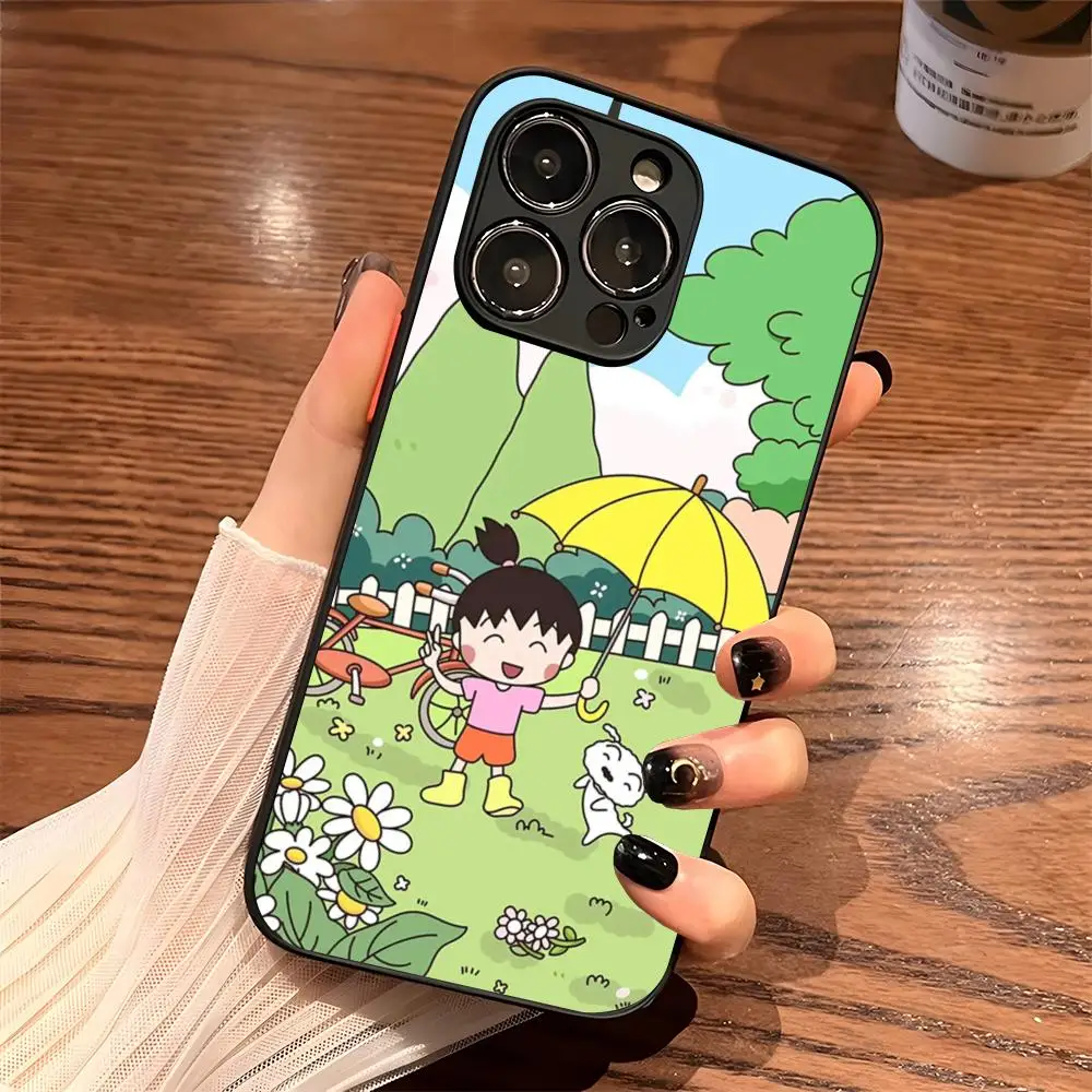 Chibi Maruko-chan Phone Case for iPhone 13 15ProMax 14 11 12 Pro Max Mini 8 7 Plus SE2020 XS Max X XR Matte Black Cover