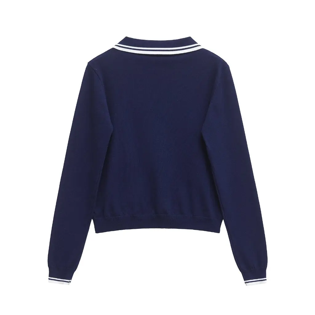 

Women's POLO Collar Knitted Top Long Sleeve Spring New College Style Wholesale