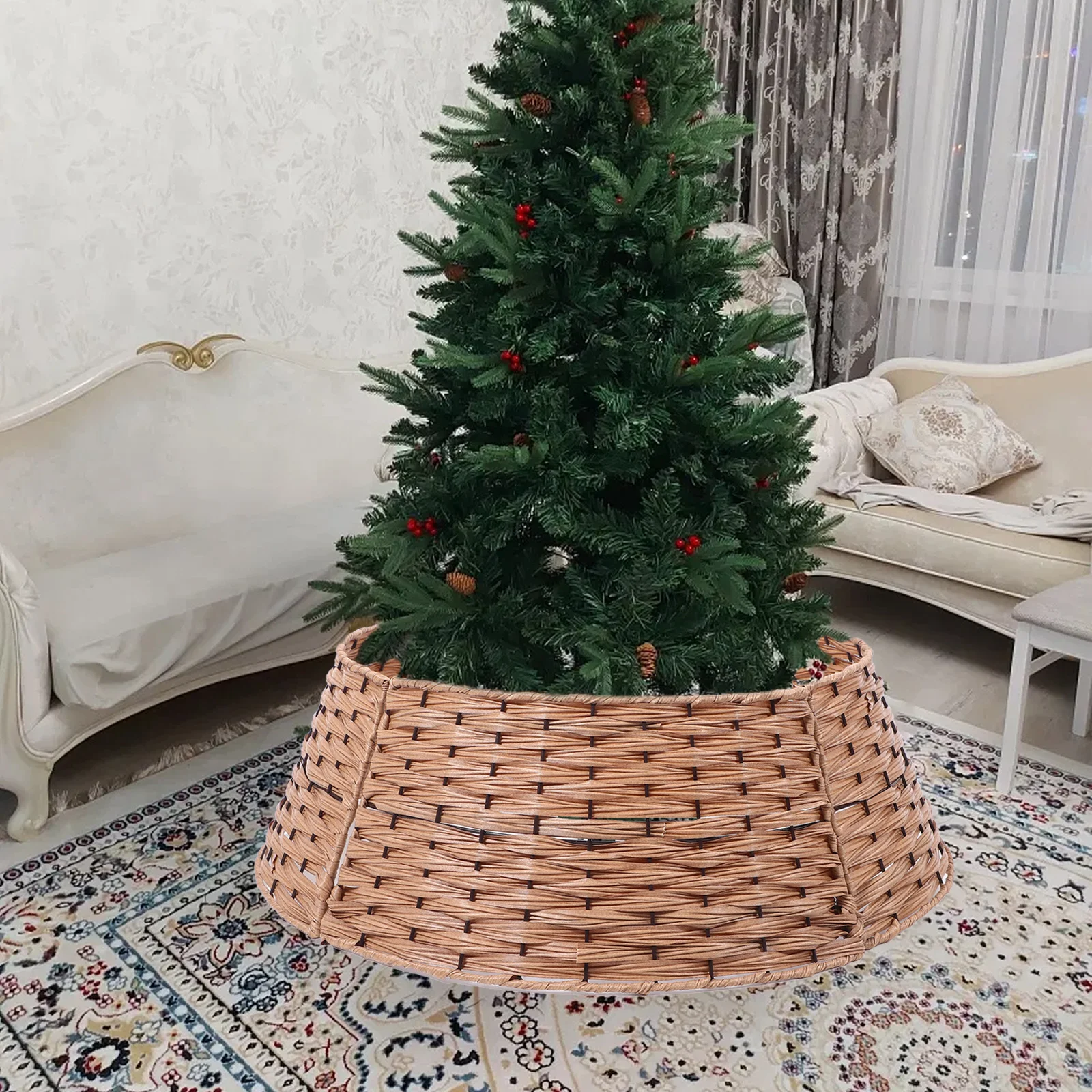 

Christmas Skirt Rustic Farmhouse Round Decorative Base For Xmas Tree Under Tree Lightweight Portable Indoor