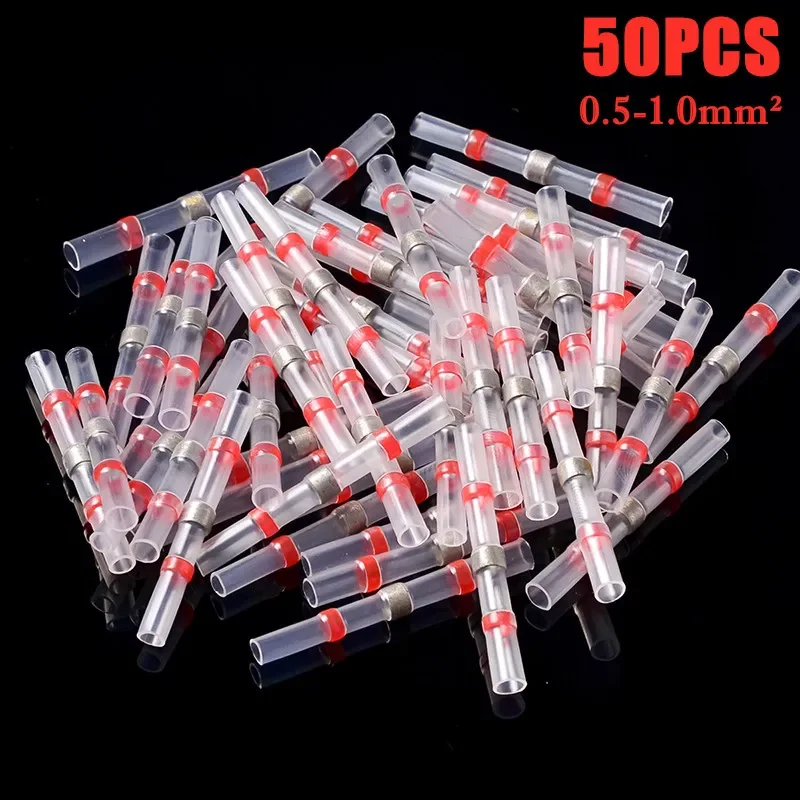 50/20/10PCS Solder Seal Wire Connectors Waterproof Heat Shrink Butt Connectors Electrical Wire Terminals Insulated Butt Splices