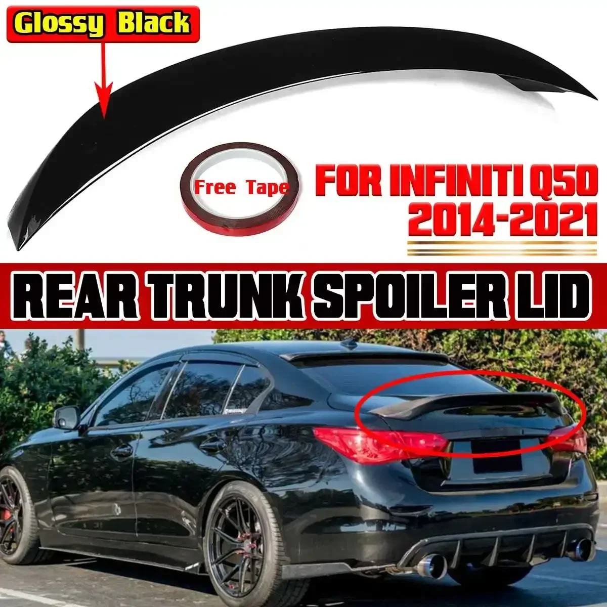

New Q50 RS Style Car Rear Spoiler Wing Trunk Lip For Infiniti Q50 2014-2021 ABS Car Rear Trunk Spoiler Boot Wing Lip Body Kit