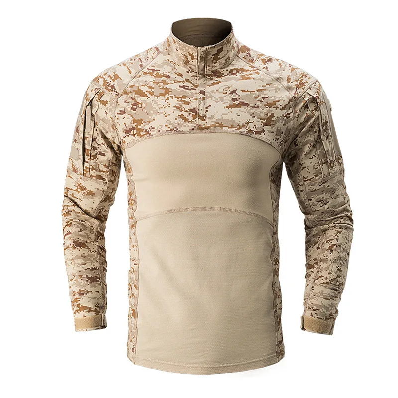 CQR chemise de Combat tactique pour hommes 1/4 fermeture éclair à manches longues chemises militaires BDU camouflage EDC haut avec poches