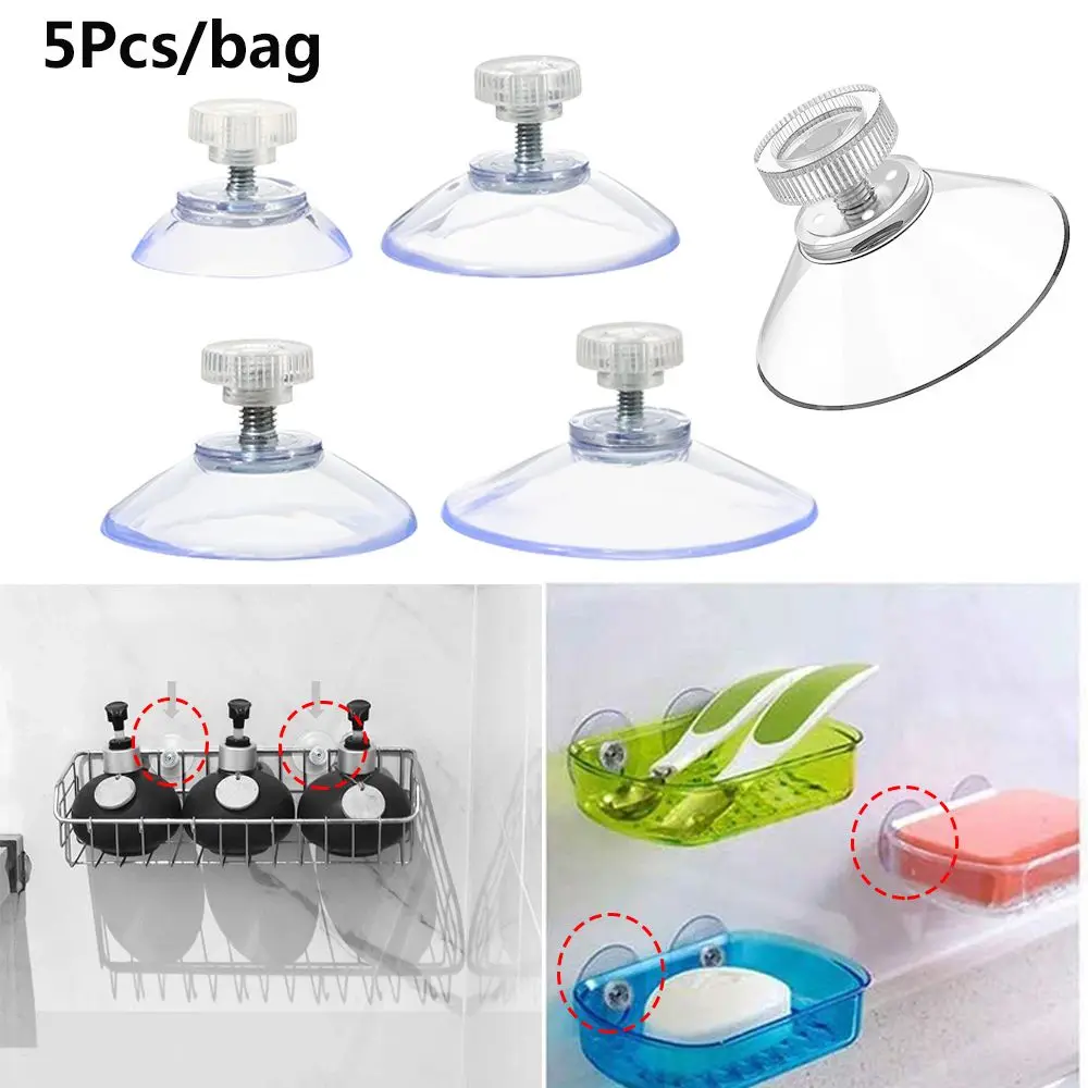 5Pcs Rails Household Kitchen Holder Storage Hanger Transparent Wall Hook Suction Cup Suckers With Knurled Nut