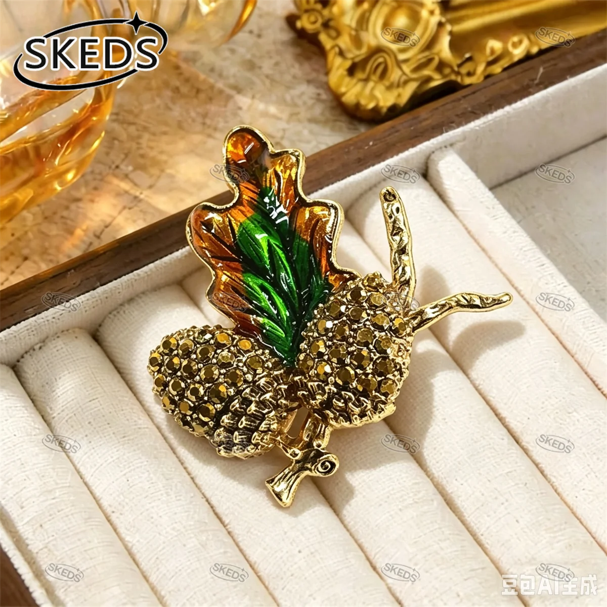 SKEDS Autumn Thanksgiving Acorn Pine Cone Brooch Vintage Oak Leaf Lapel Pin Fall Season Plant Badge Women Dress Decor Jewelry
