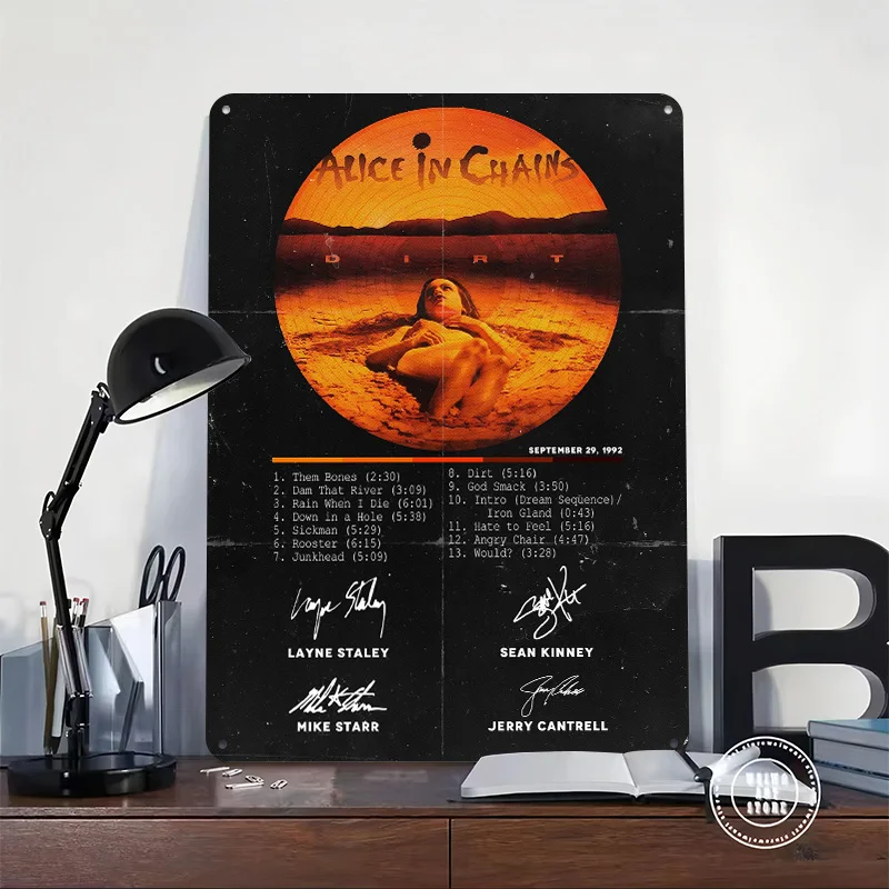 Alice in Chains Tinplate Poster Customized Wall Art Vintage Metal Signs Retro Tin Plaque for Room Decorating Interior Wand Deko