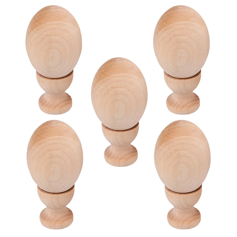 5 Sets Hand Drawn Egg Toy Mazing Fake Eggs DIY Wooden Crafts Cup Easter Artificial Child