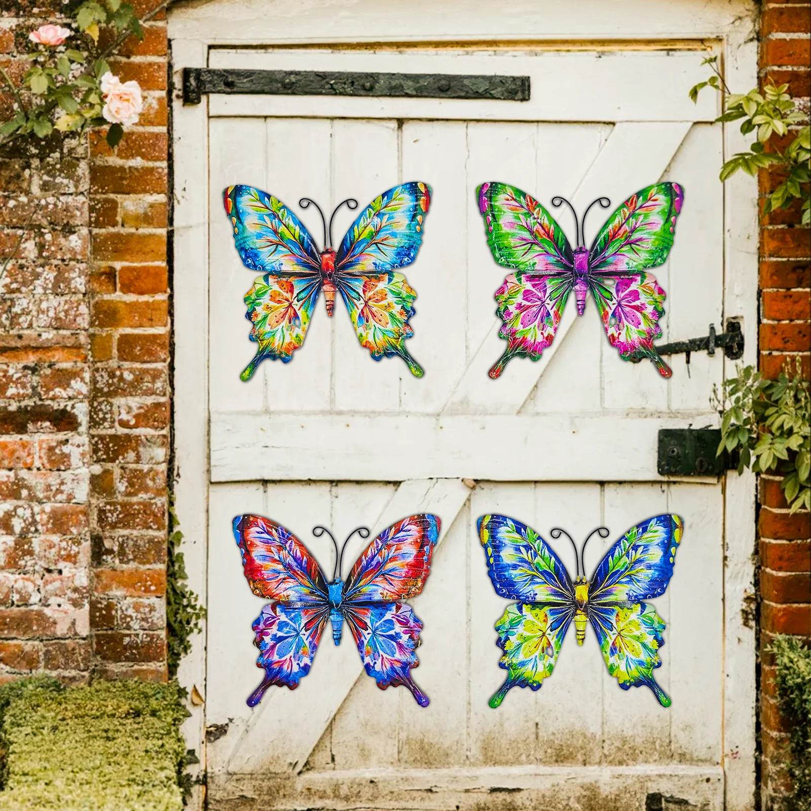 

4-Pack Colorful Metal Butterfly Wall Art - Iron Decor for Garden, Yard, Patio, Balcony - Outdoor Fence Art Decoration