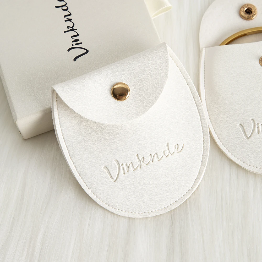 

﻿ Bulk Personalized Logo Jewelry Pu Leather Snap Bag 7.8x8.5cm Small Jewellery Button Pouch For Ring Earrings Bracelet Pendant