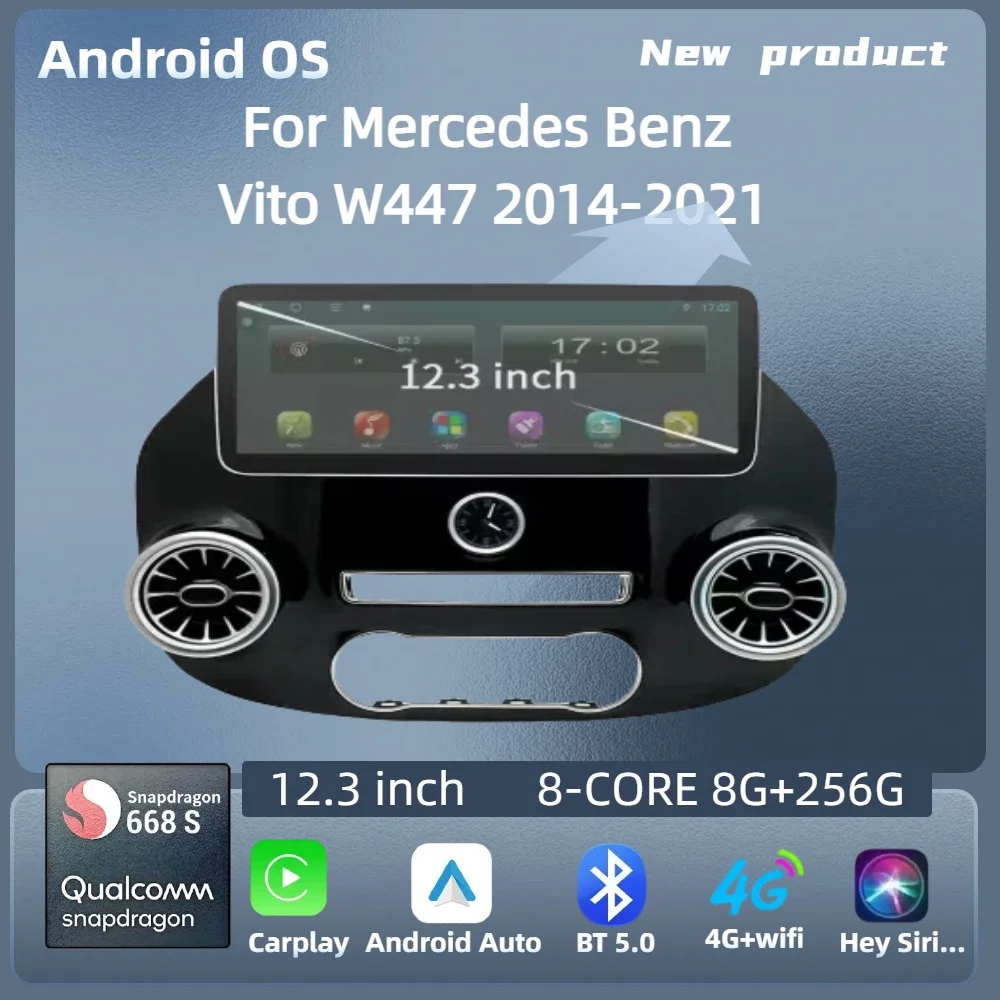 

For Mercedes Benz Vito W447 2014-2021 12.3" Car Radio GPS Wireless Bluetooth Carplay Android 14 Multimedia Stereo Touch Screen