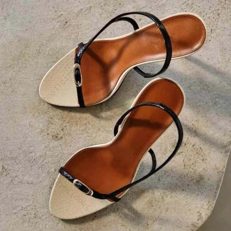 

2025 NEW Summer Fashion Buckle Open Toe Slip On Back Strap Sandals Women Black White High Heels Wedding Prom Shoes Zapatos Mujer