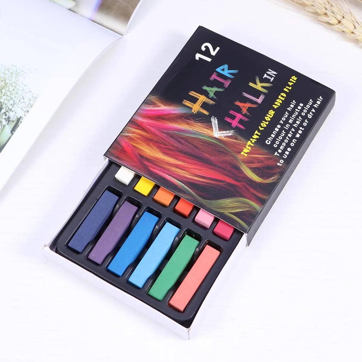 

12Pcs Temporary Hair Chalk Set for Short Hair Wild Color Effects Easy Wash with Shampoo User-Friendly Design Bright Vibrant