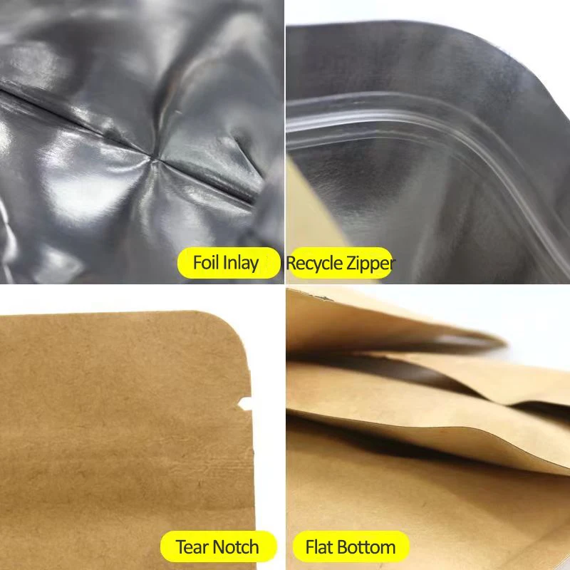 100Pcs Thick Flat Brown Kraft Paper Zip Lock Storage Pouches Nut Grain Spice Powder Capsule Gift Coffee Food Sanck Packaging Bag