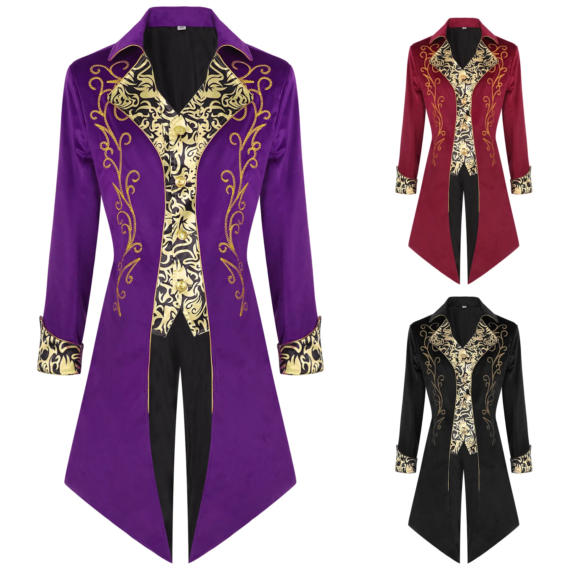 

European Men's Steampunk Retro Tailcoat Jacket Gothic Victorian Era Frock Uniform European Ethnic Clothing for Evening Gowns