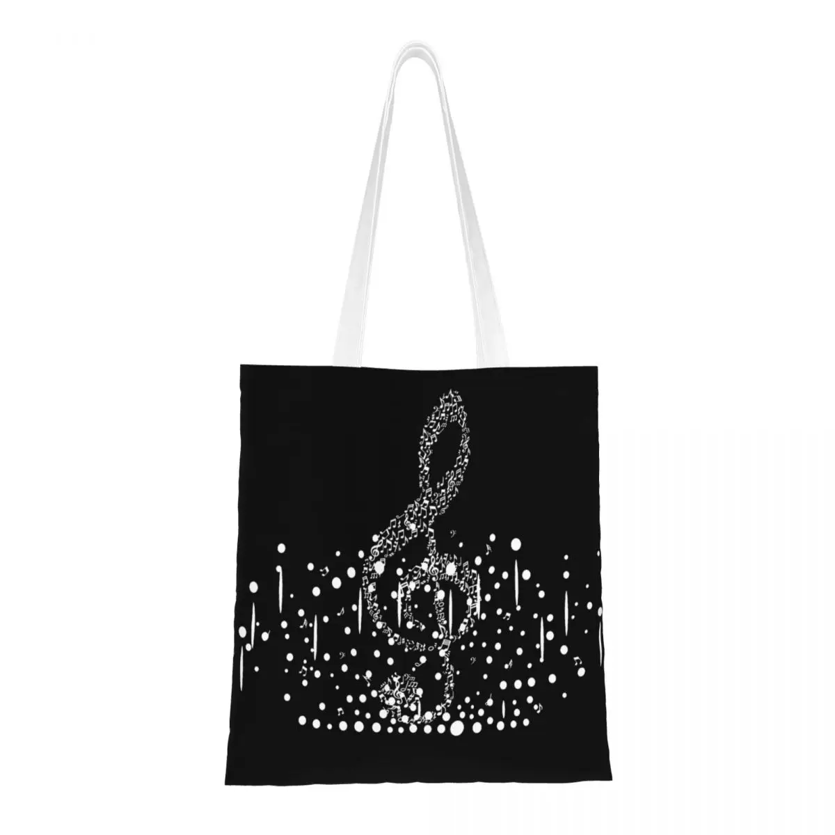 Music Makes The World Go Around White Version Canvas Tote Bag Eco-Friendly Large Capacity Grocery Bag for Women Travel Bags