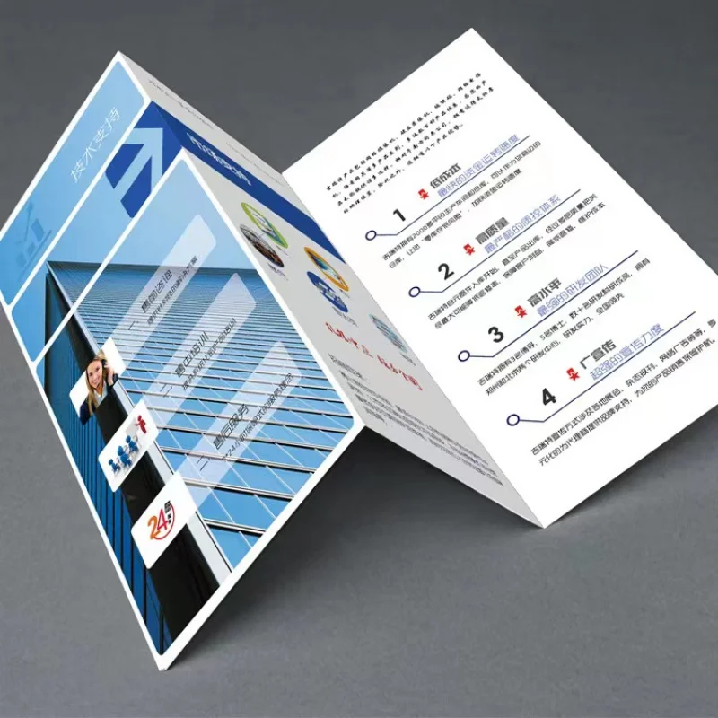 

50 0.Zhang.Custom.Factory Produce Leaflets Customized Design and Size Glossy Tri Folded Flyer Printing with QR Code