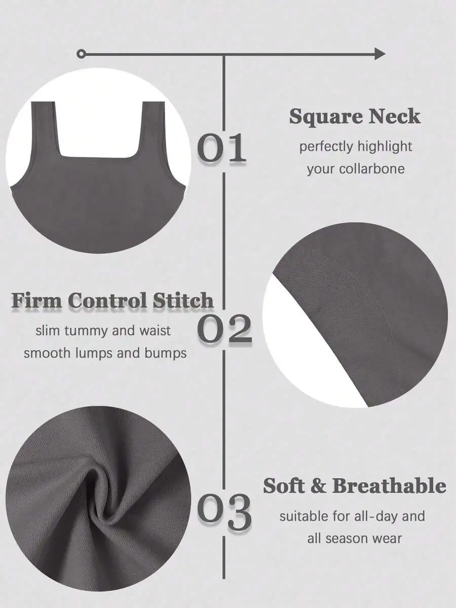 

Women Square Neck Tummy Control Shapewear Tank Top Seamless Compression Camisole