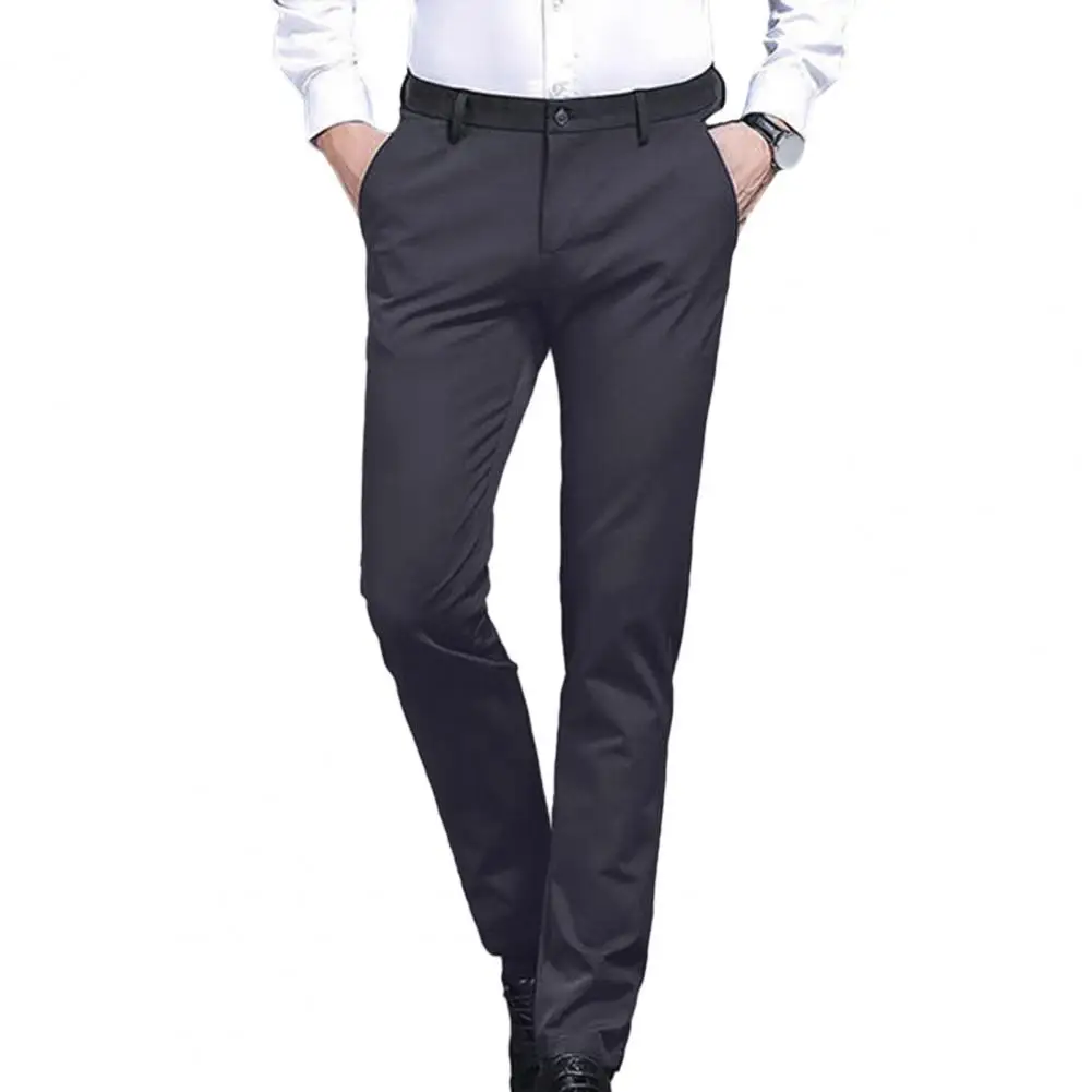 Men Suit Pants Lightweight Suit Pants High Waist Men's Suit Pants with Stretchy Fabric Anti-wrinkle Technology Slim Fit for A