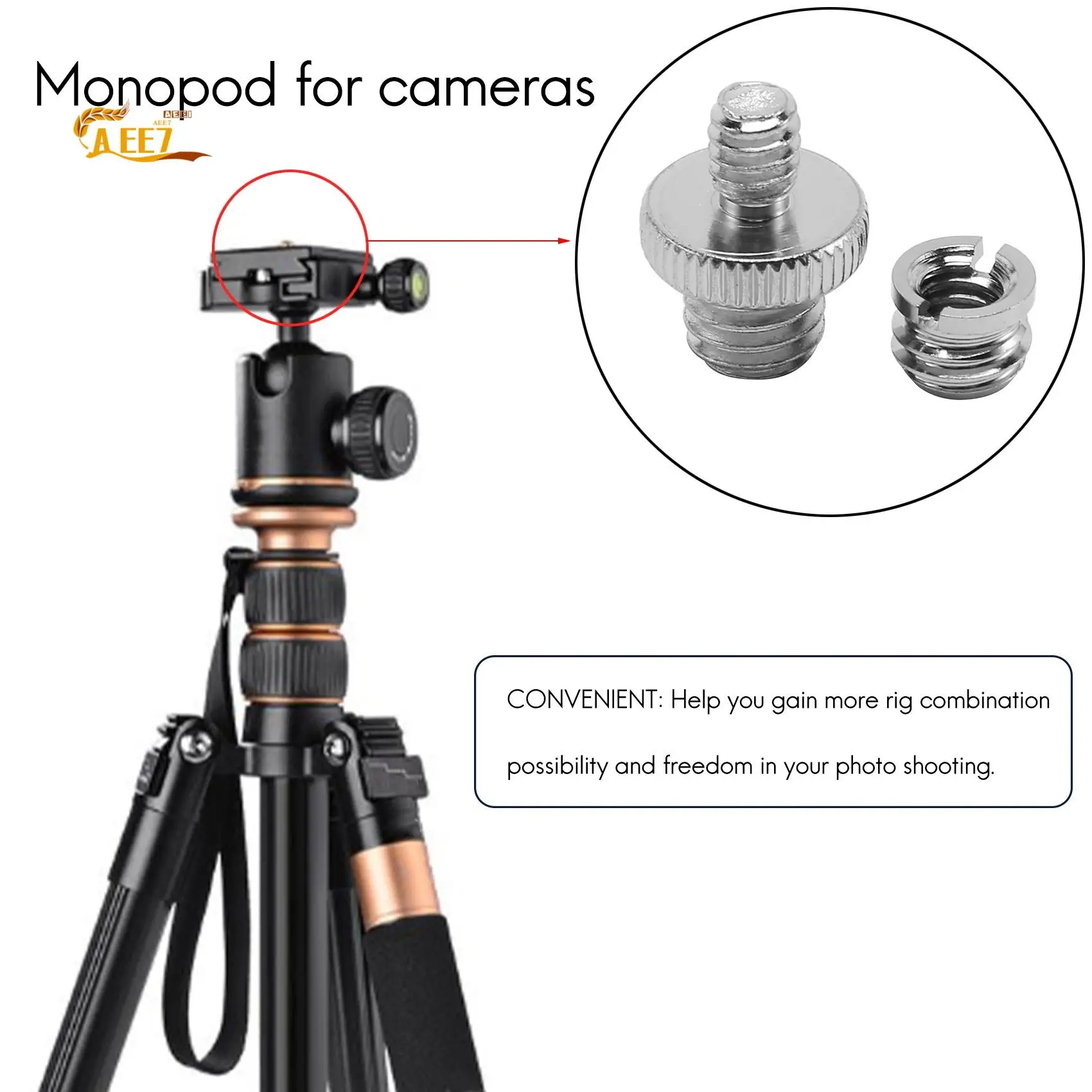 AEE7-1/4 Inch And 3/8 Inch Camera Screw Adapter Converter Threaded Mount Set For Tripod Monopod Ballhead Light Stand Shoulder Ri