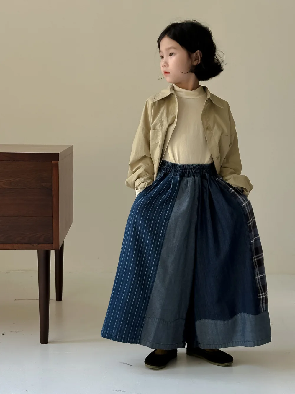 2026 RAISE Spring Children Girl Denim Pant Cotton Irregular Spliced Plaid Baby Girl Jeans Loose Casual Little Girl Wide Leg Pant