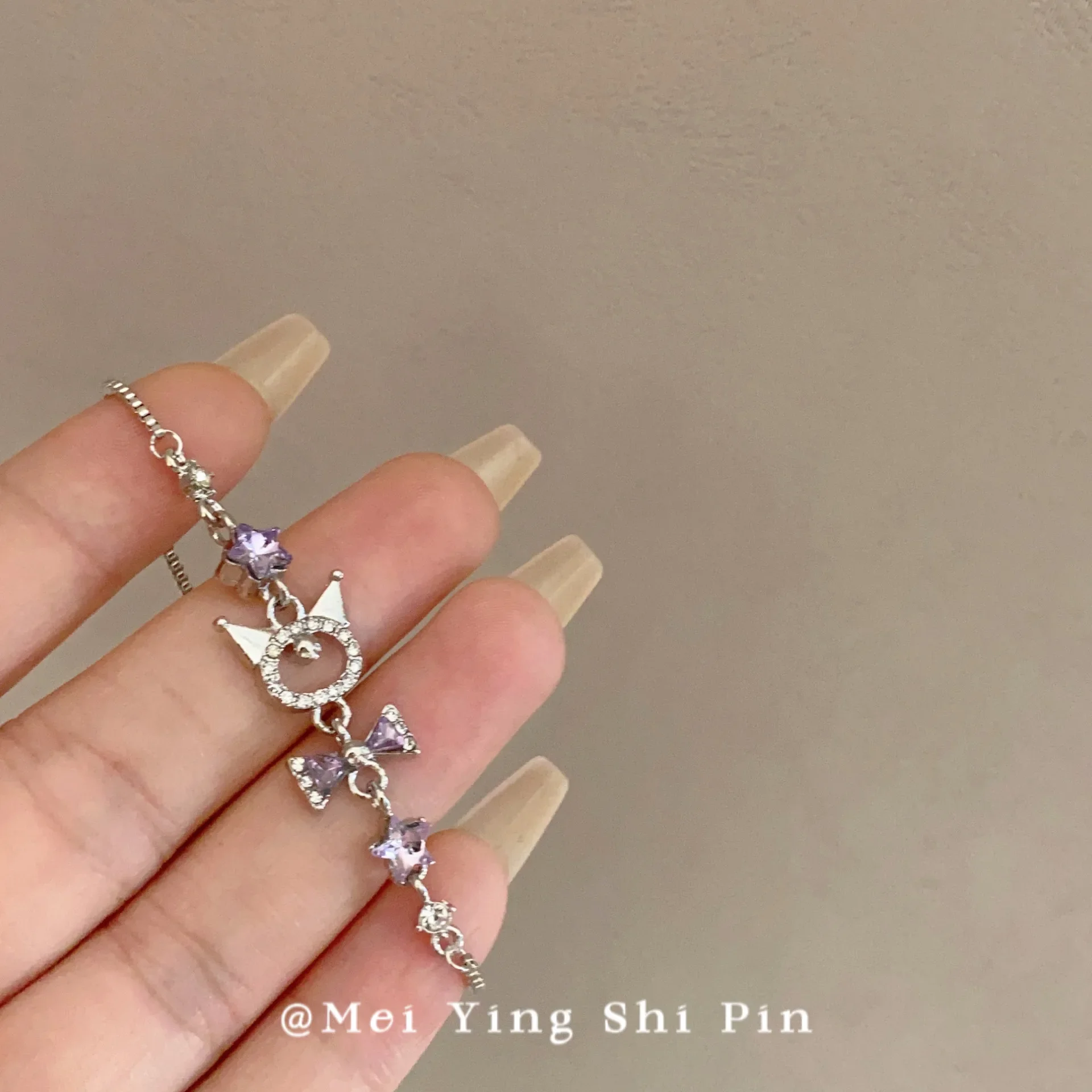 Kawaii Kuromi Shining Zircon Crystal Purple Bracelet New Exquisite Girl High Grade Versatile Best Friend Hand Decorative Gift