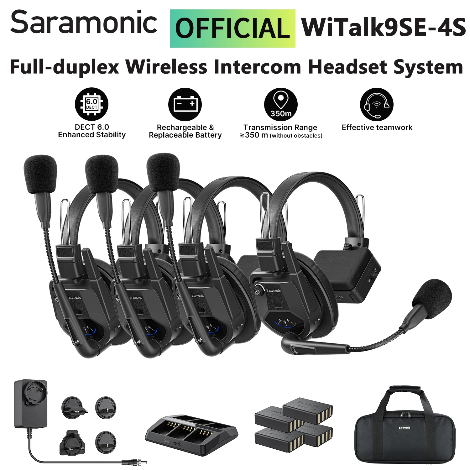 Saramonic WiTalk9SE-4S Wireless Headset Full-duplex Intercom Communication System for Filmmaking Live performances Sports Events